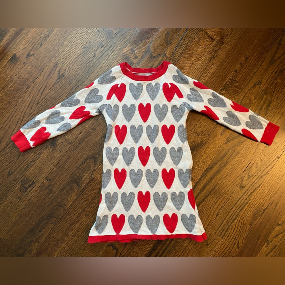 Hatley- valentines holiday Girls Red & Gray Heart Knit Sweater Dress Top size 4 - Picture 5 of 11